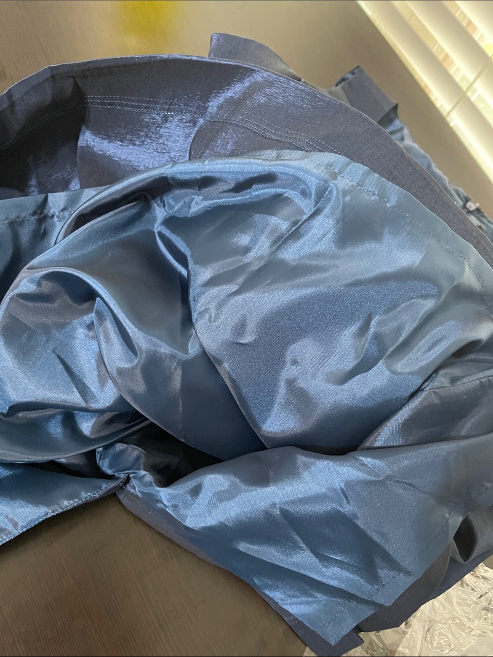 Adrianna Papell Blue Shimmer Sheath Cocktail Dress Ruched Split Neck. #0349 - Picture 15 of 15